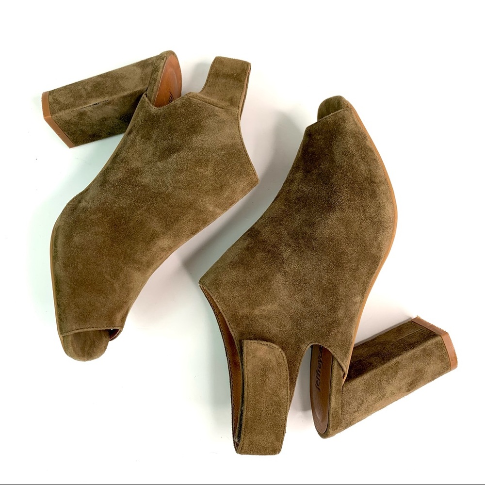 Anthropologie Jeffrey Campbell Baltimore Peep Toe Suede Ankle Booties Olive Sz 7 - Picture 5 of 10